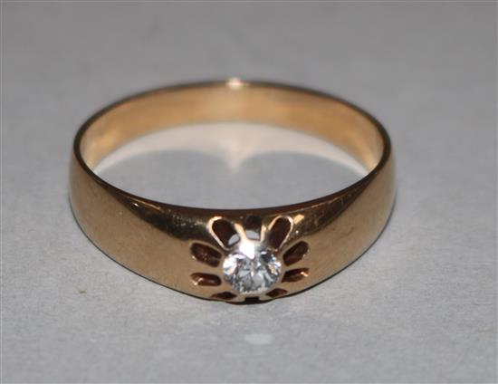 An early 20th century Austro Hungarian 14ct gold and claw set solitaire diamond ring, size S.